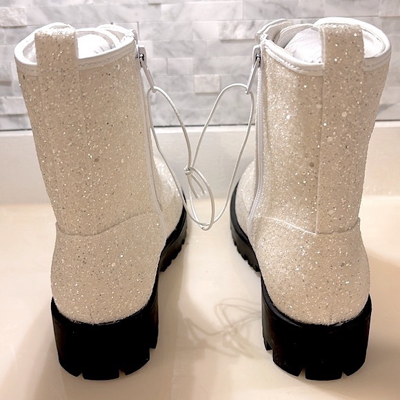 🆕 Portland Boot Co. Rare White Glitter Girls 5/Womens 7 Side-Zip Combat Boots - Picture 4 of 14